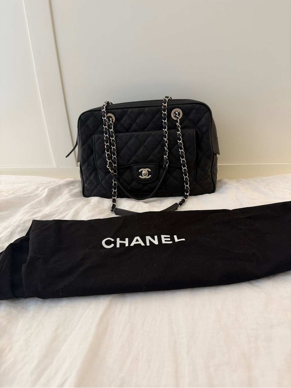 Chanel 13P Black Caviar Quilted Leather Paradoxal Camera Bag